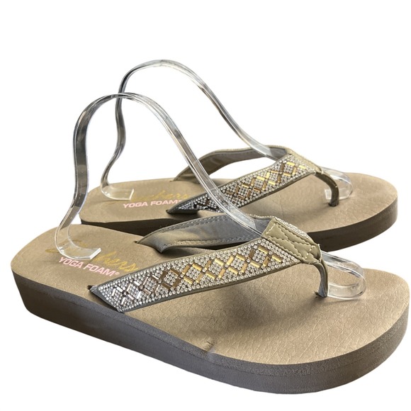 Skechers Shoes - Skechers‎ Flip Flops Womens 8 Taupe Yoga Foam Rhinestone Bling Platform Sandals